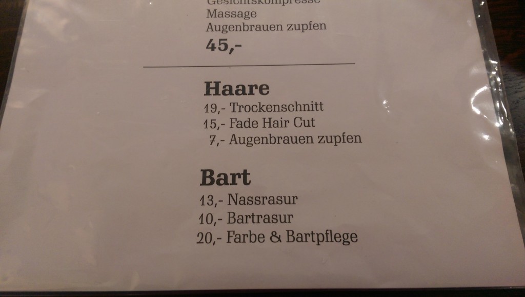 Barbershop - The gentleman's Club Preisliste