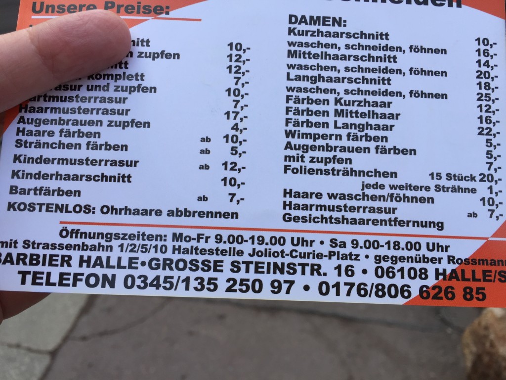 Friseur Barbier Halle Halle (Saale) Preisliste