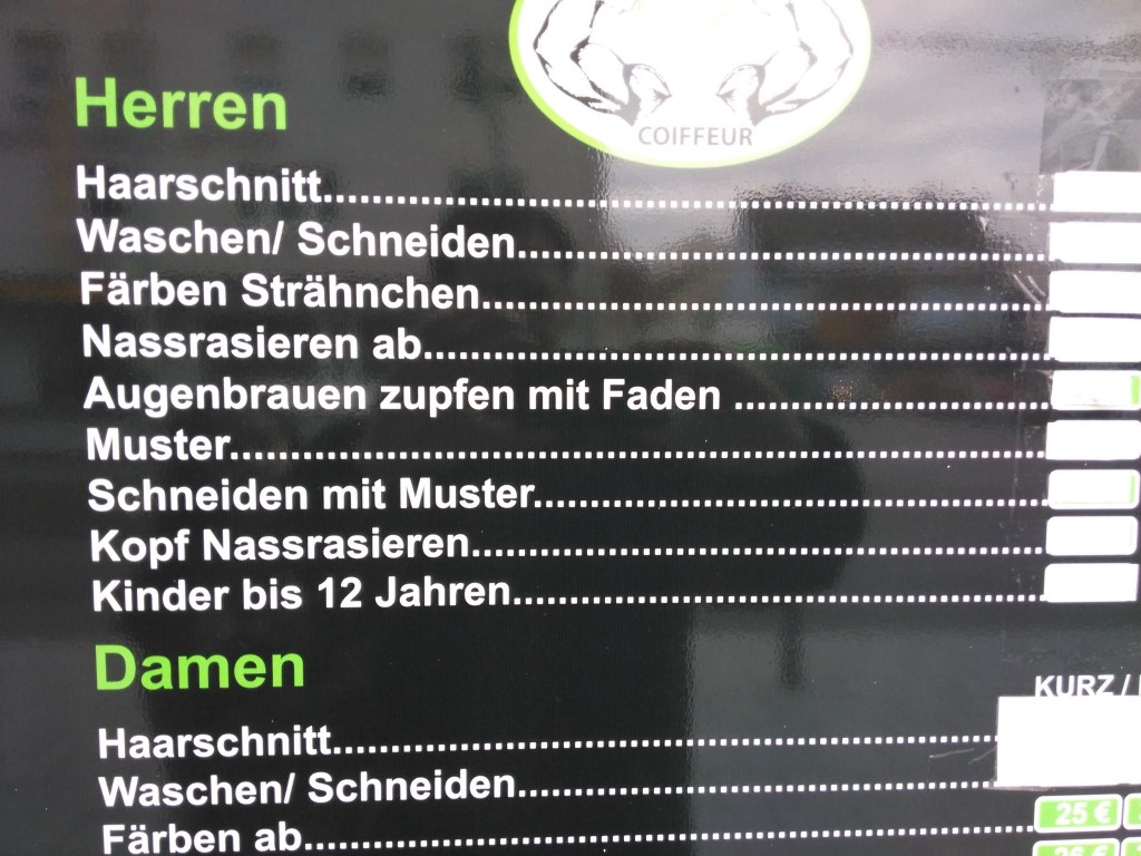 Haircules Coiffeur Preisliste