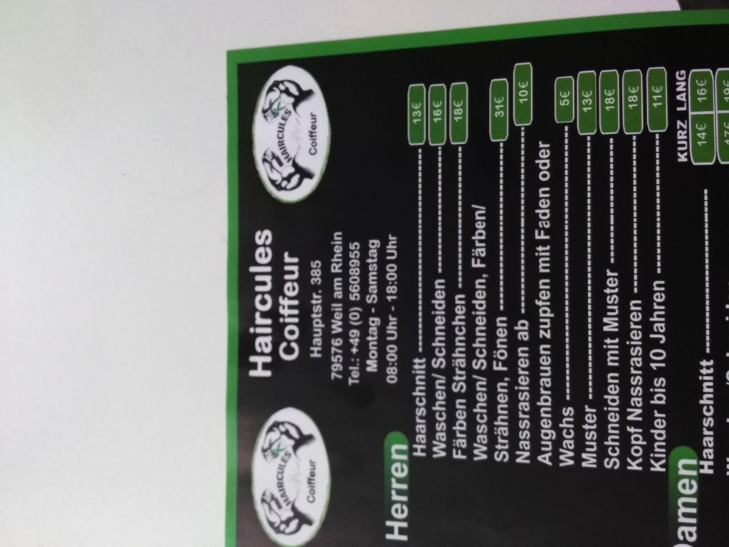 Haircules Coiffeur Preisliste