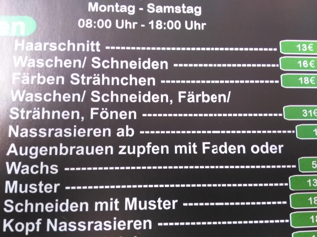 Haircules Coiffeur Preisliste