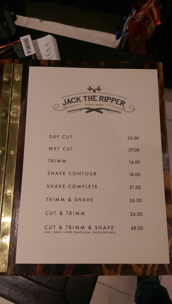 Jack the ripper Tattoo & barber Preisliste