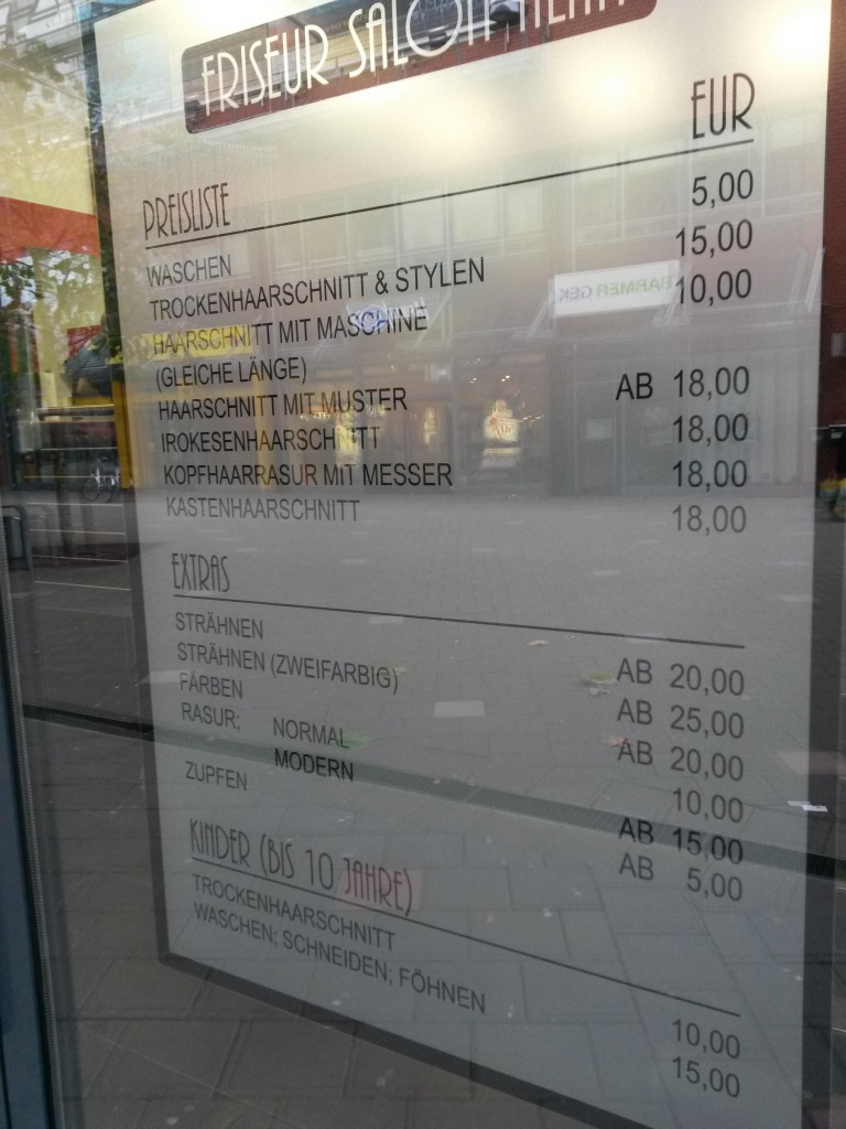 Herren Friseur Salon Alan Preisliste