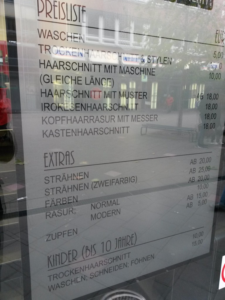 Herren Friseur Salon Alan Preisliste