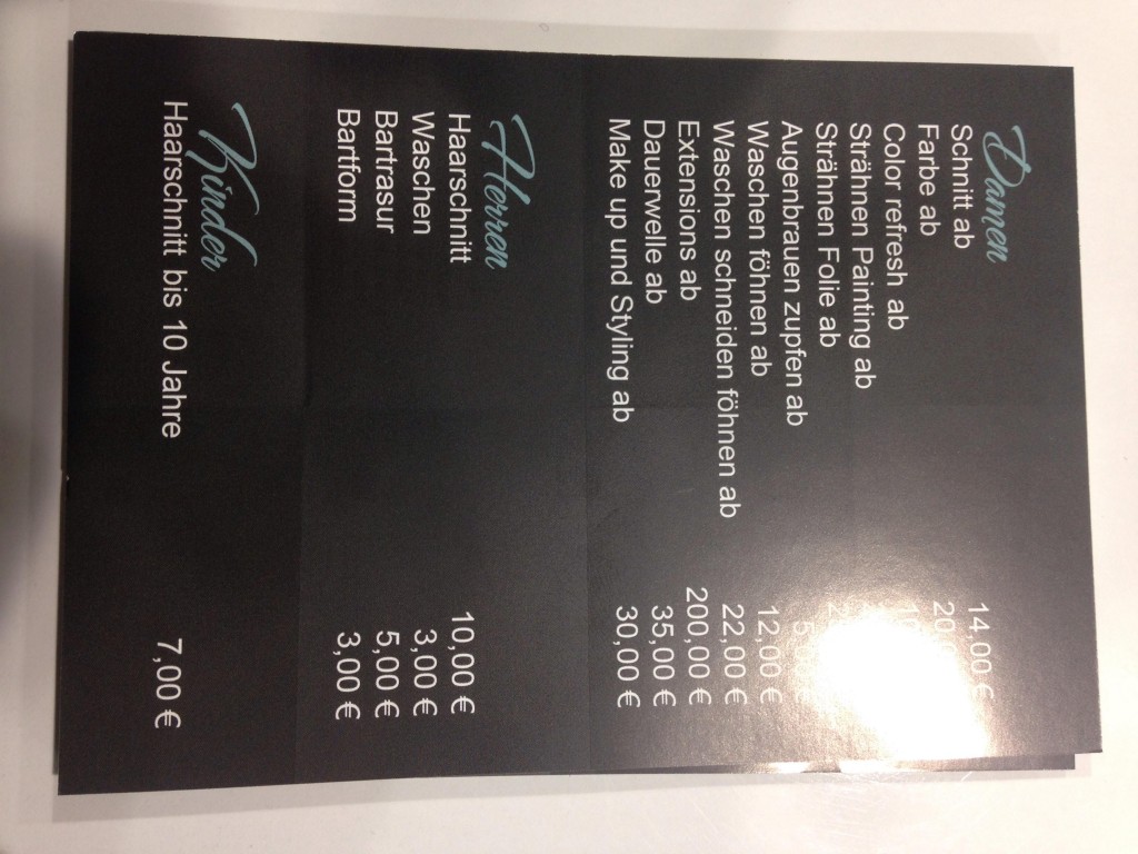 HAM M.A. Haarstudio - Damen und Herren Preisliste