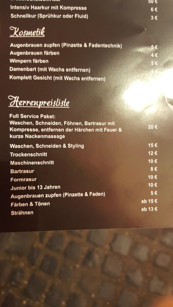 Aras Haarstudio Preisliste