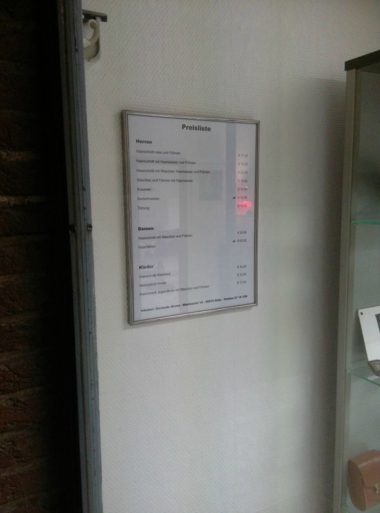 Brunos Barbershop Preisliste