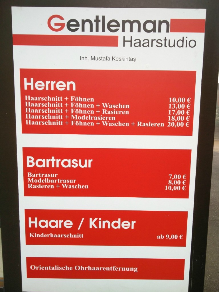 Gentleman Haarstudio Preisliste